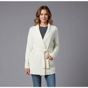 NWOT Lucky Brand Wrap Tie Open Front Ivory Cardigan XL Pockets Boho Classic City